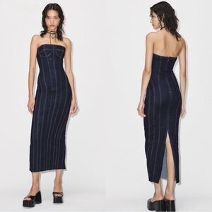 ZARA Denim Bustier Midi Dress (NWT)